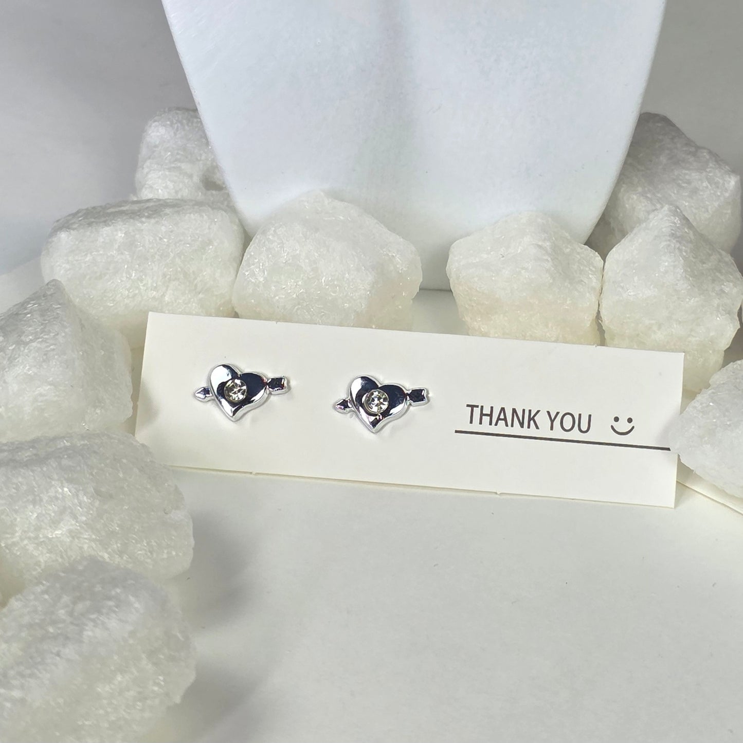 Heart Crystal Stud Earrings - Silver & Navy
