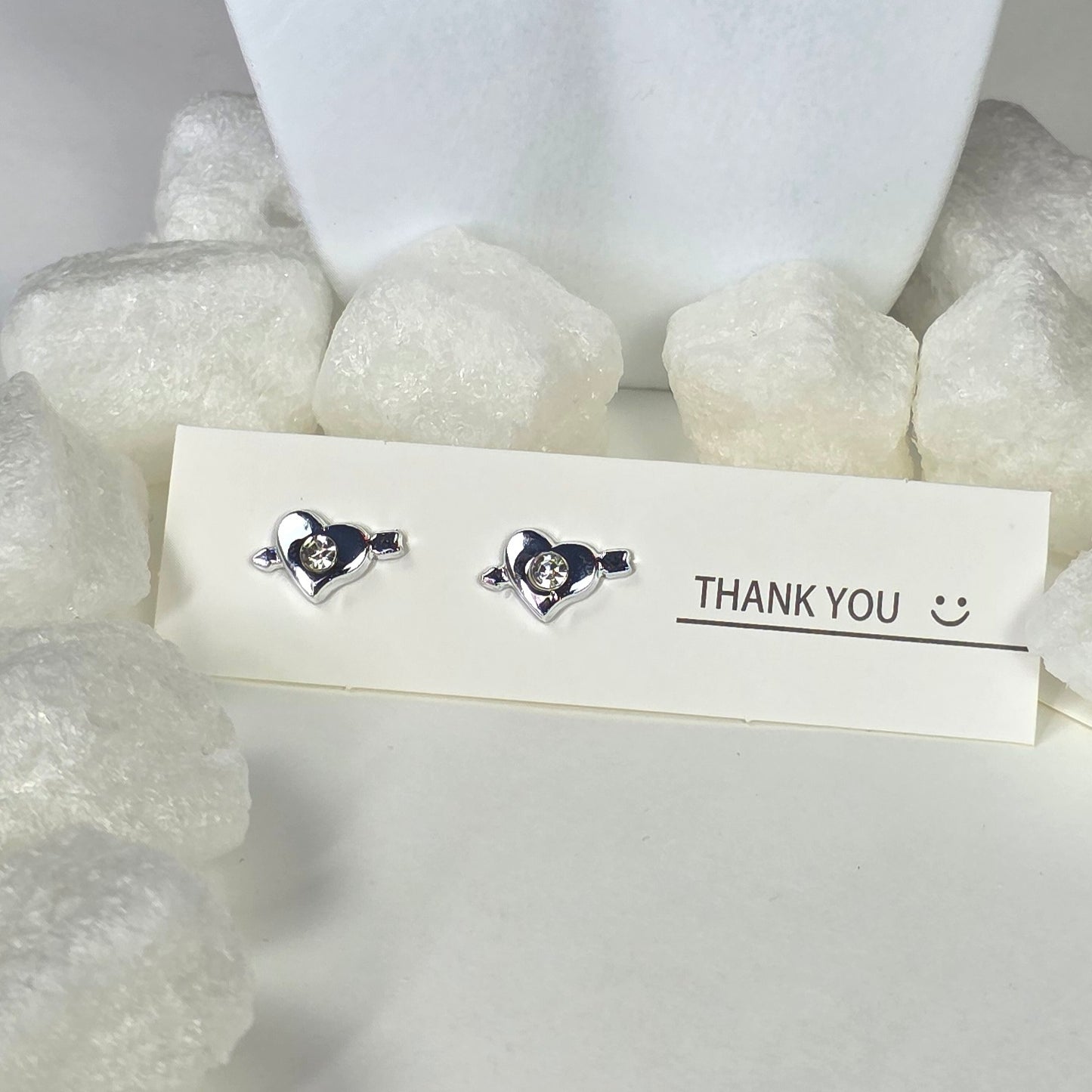 Heart Crystal Stud Earrings - Silver & Navy