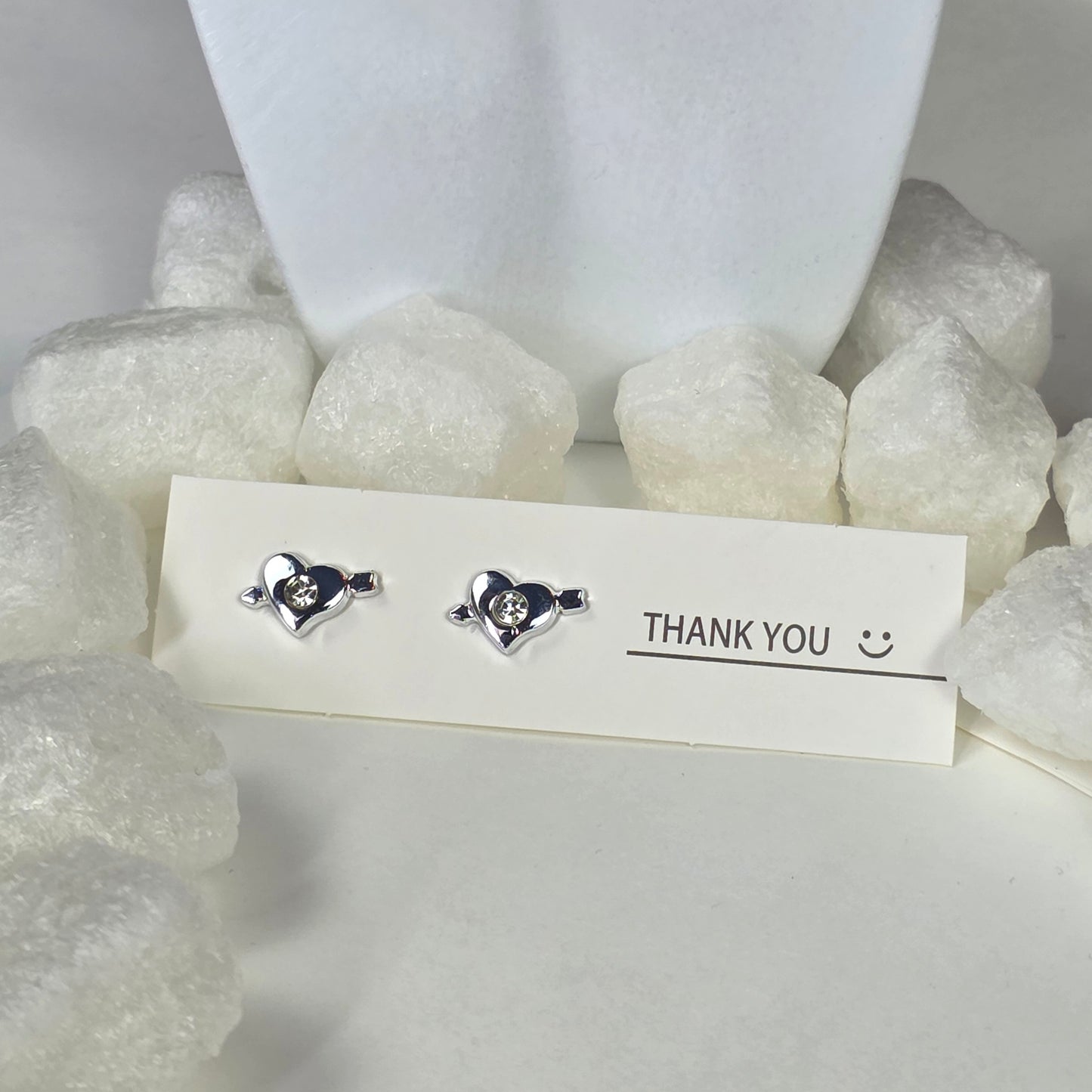 Heart Crystal Stud Earrings - Silver & Navy