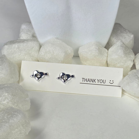 Heart Crystal Stud Earrings - Silver & Navy