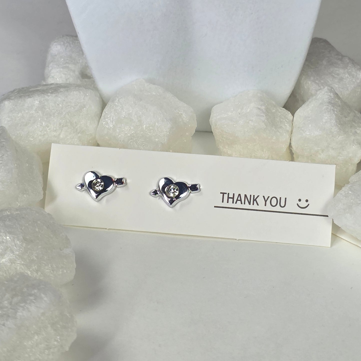 Heart Crystal Stud Earrings - Silver & Navy