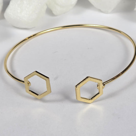 Gold Hexagon Open Cuff Bracelet