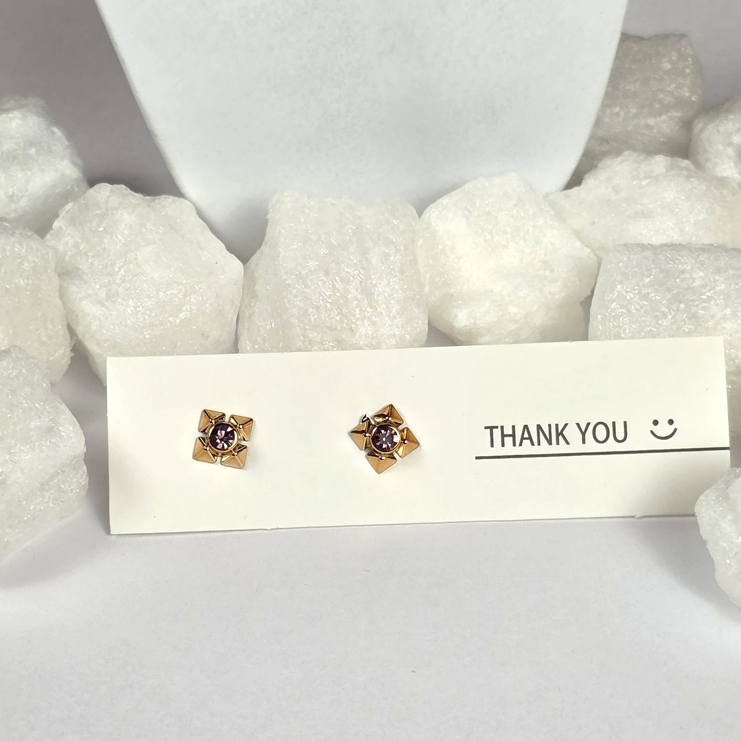 Gold Star Crystal Center Stud Earrings