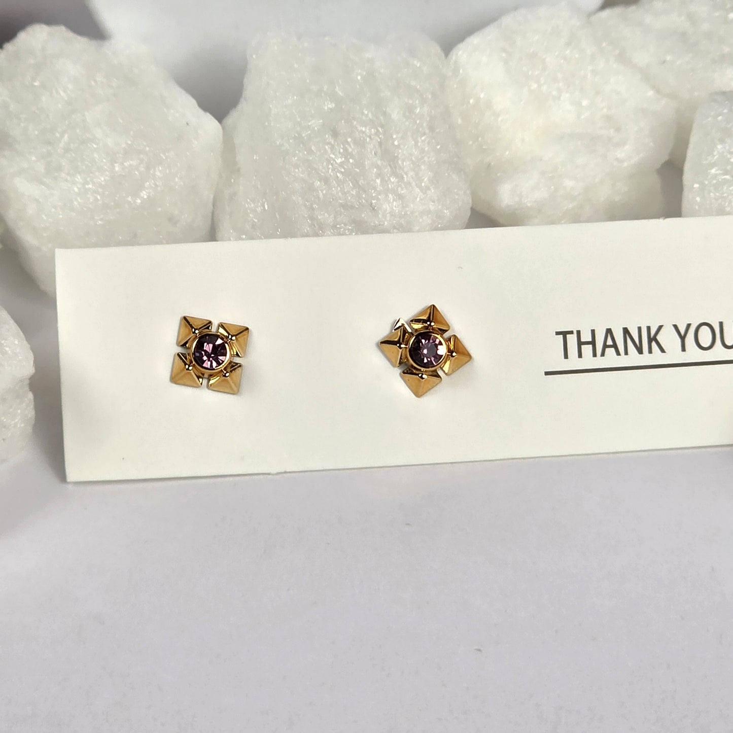 Gold Star Crystal Center Stud Earrings