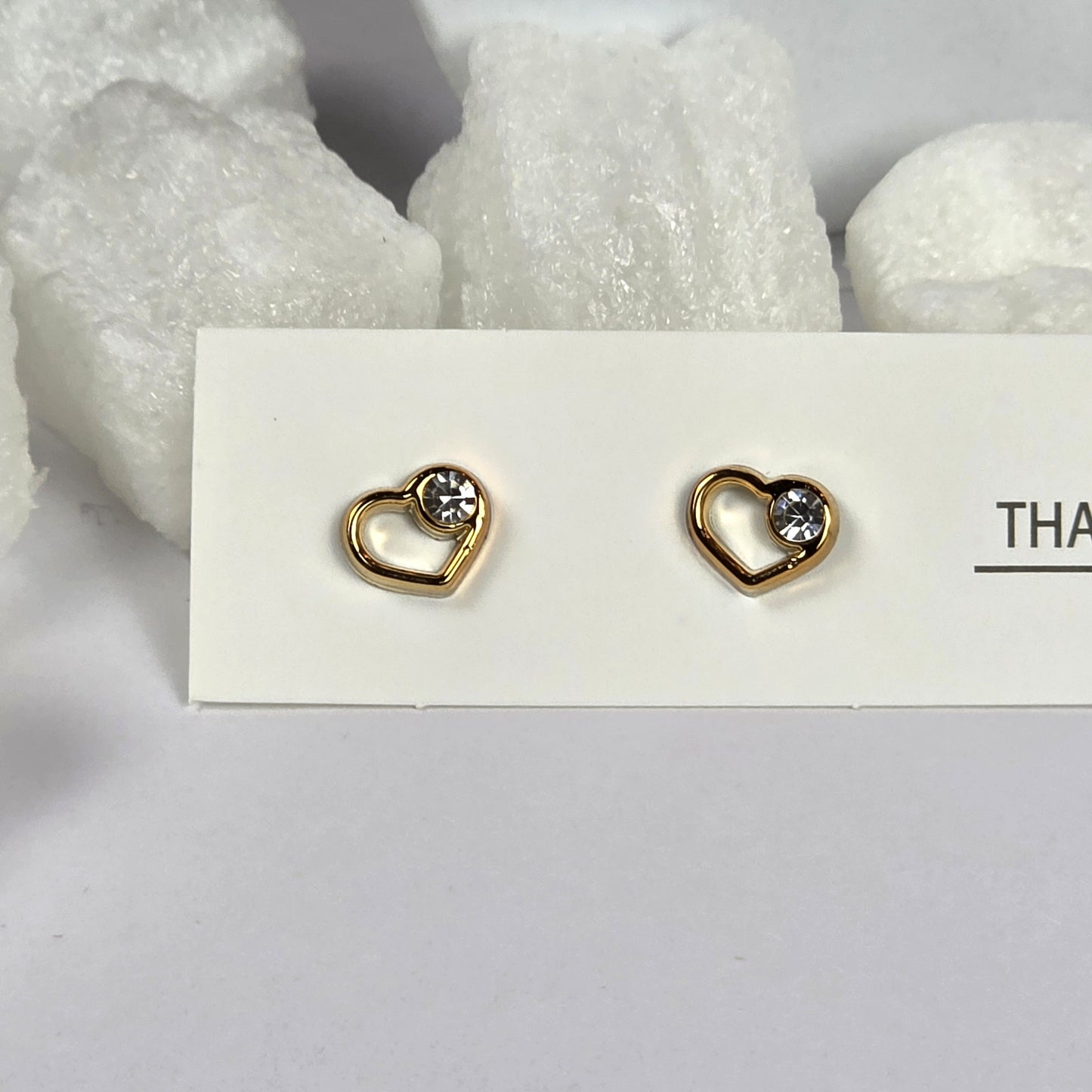 Gold Open Heart Crystal Accent Stud Earrings