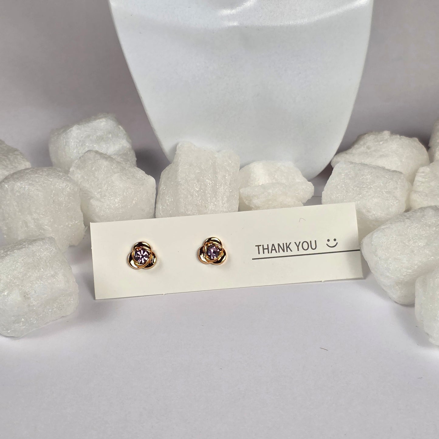 Gold Rose Purple Crystal Center Stud Earrings