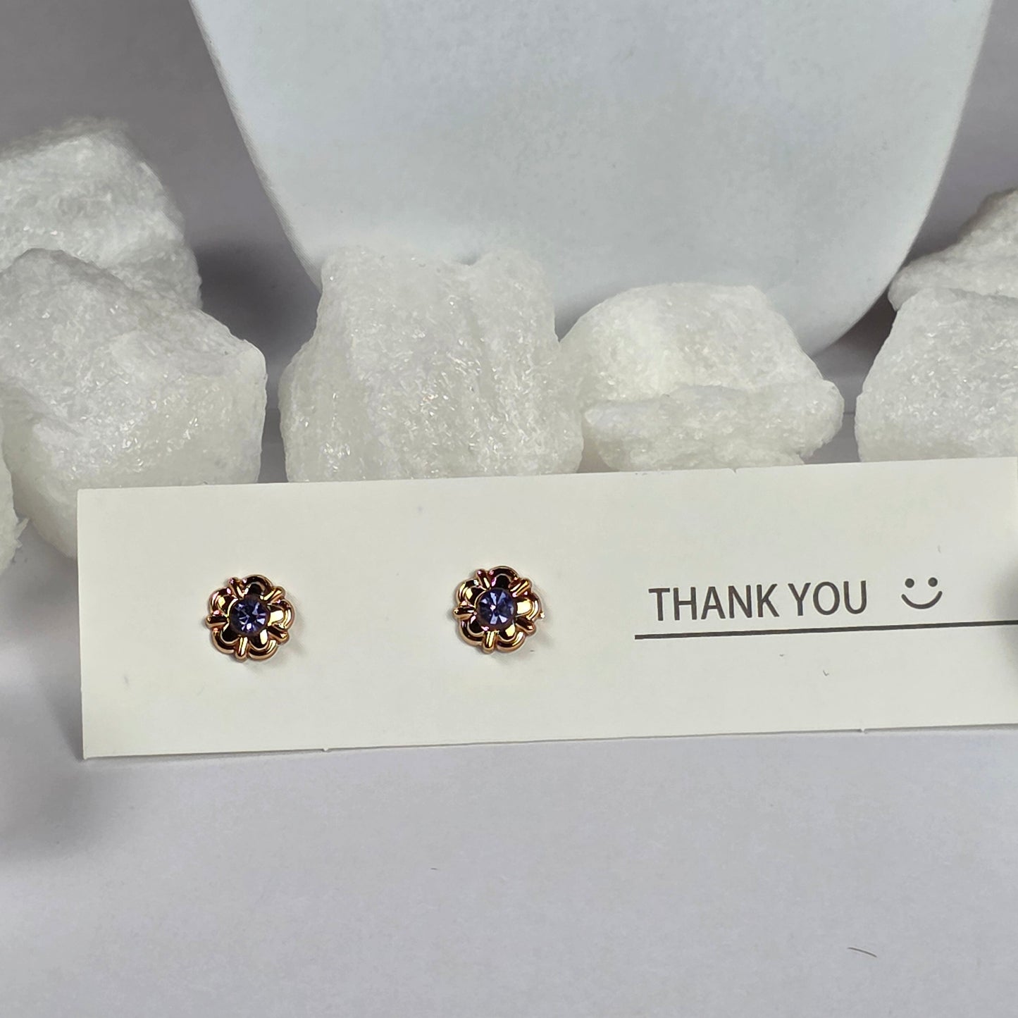 Gold Flower Blue Crystal Center Stud Earring