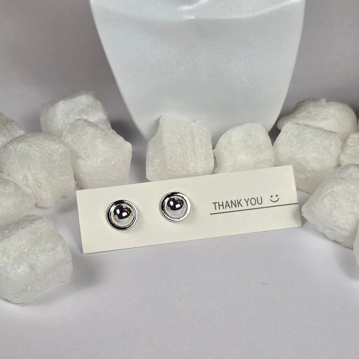 Silver Dome Stud Earrings