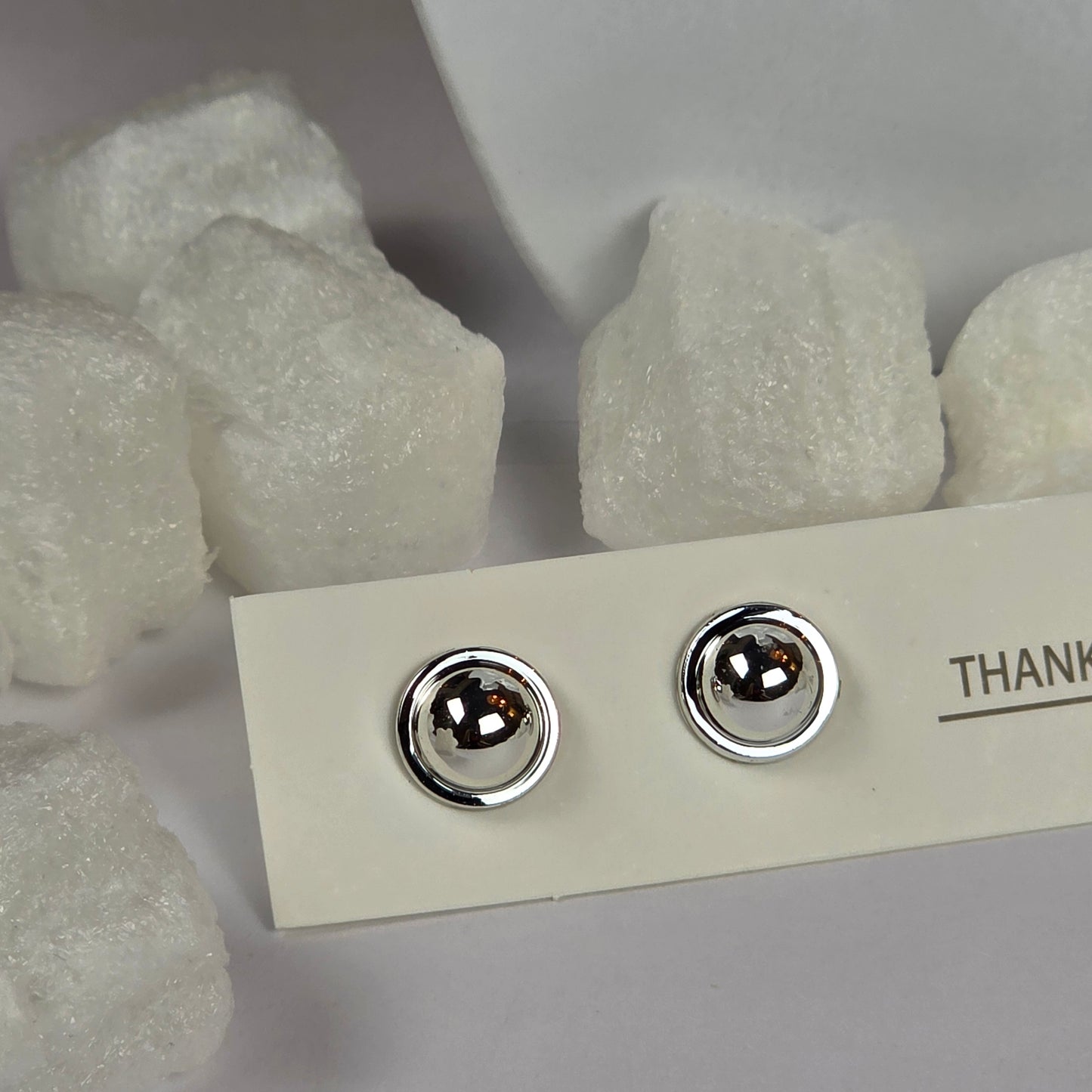 Silver Dome Stud Earrings