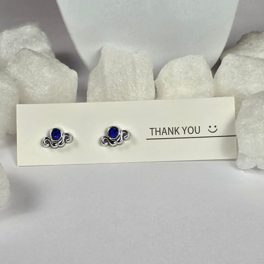 Silver Swirl Blue Crystal Center Stud Earrings A48
