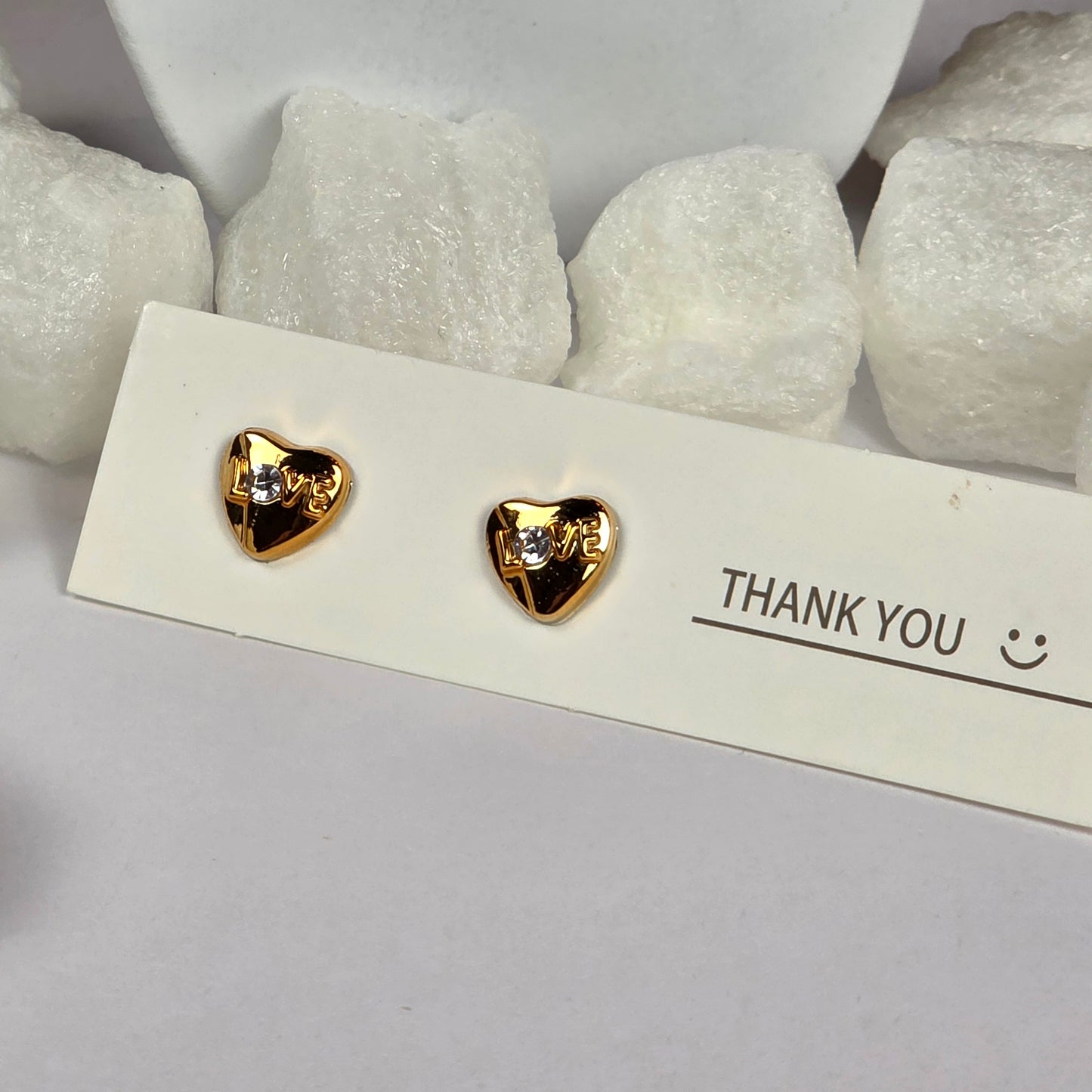 Gold Heart "LOVE" Engraved Crystal Accent Stud Earrings A46