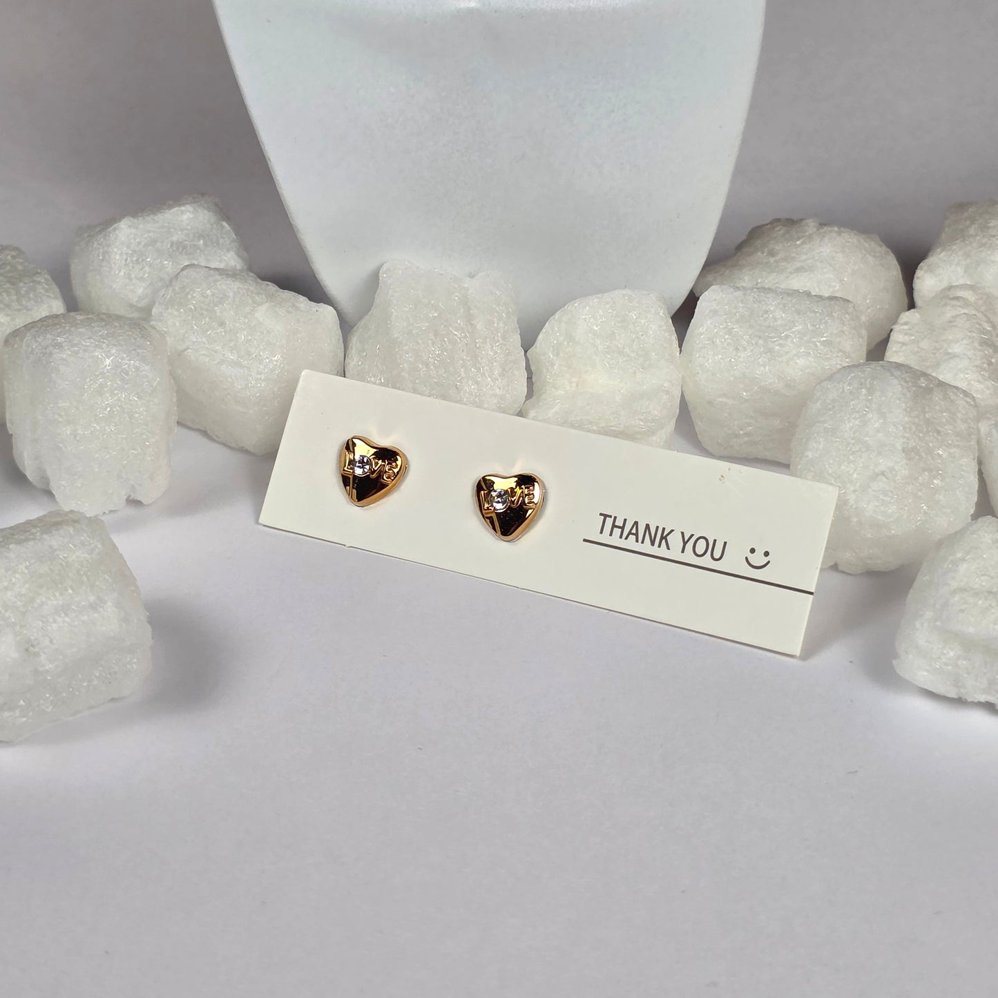 Gold Heart "LOVE" Engraved Crystal Accent Stud Earrings A46
