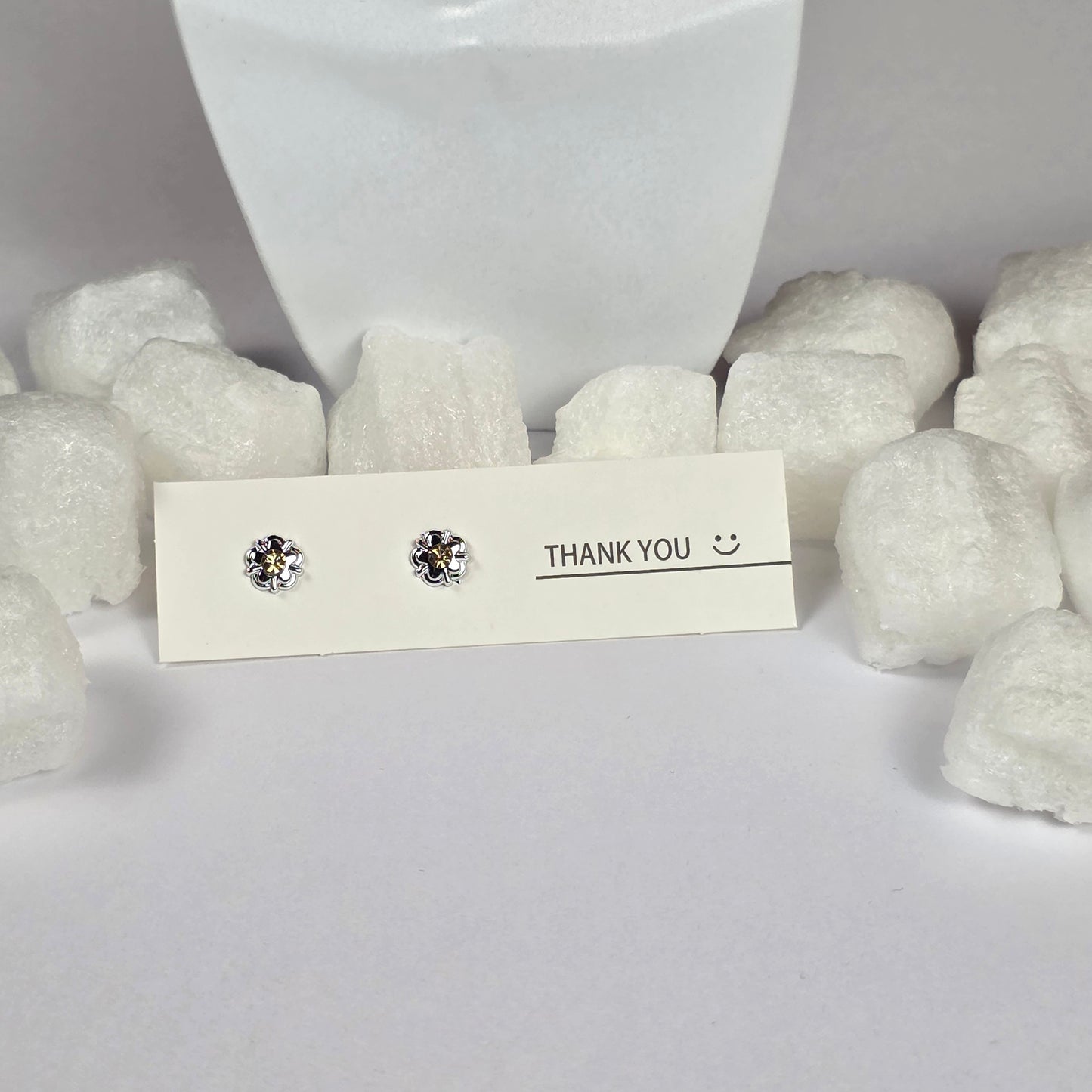 Silver Flower Clear Crystal Center Stud Earrings A42