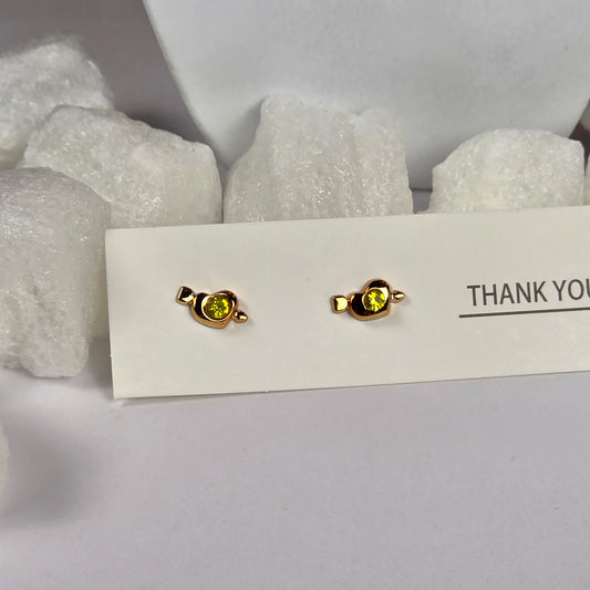 Gold Geometric Yellow Crystal Black Enamel Stud Earrings A39
