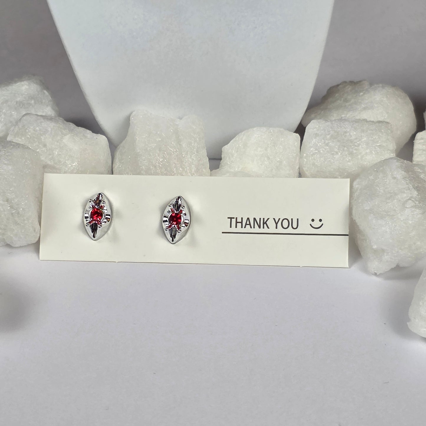 Silver Marquise Red Crystal Ornate Stud Earrings A38