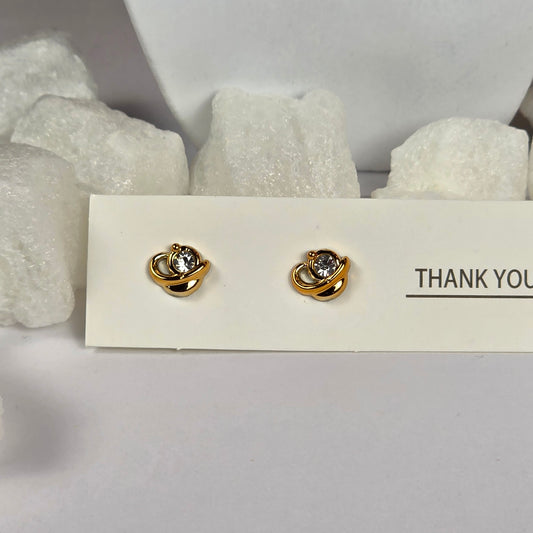 Gold Twisted Knot Clear Crystal Center Stud Earrings A37