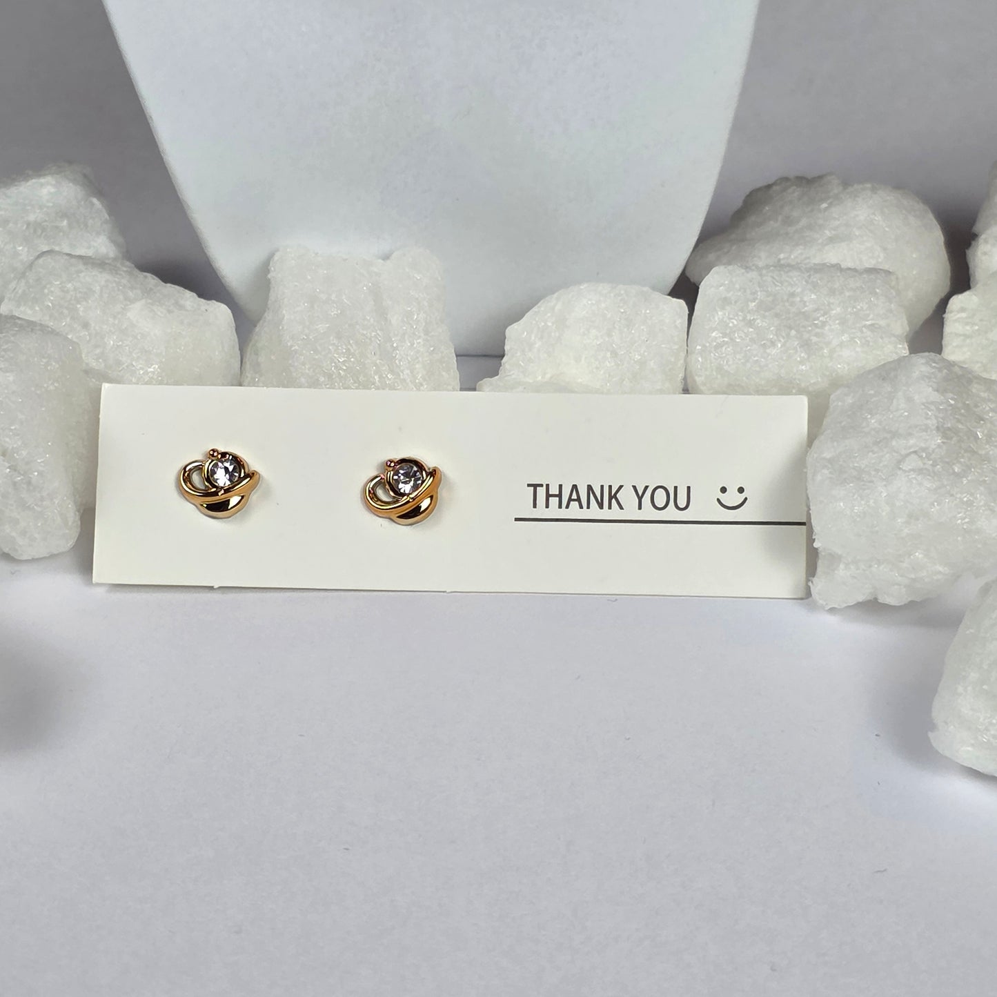 Gold Twisted Knot Clear Crystal Center Stud Earrings A37
