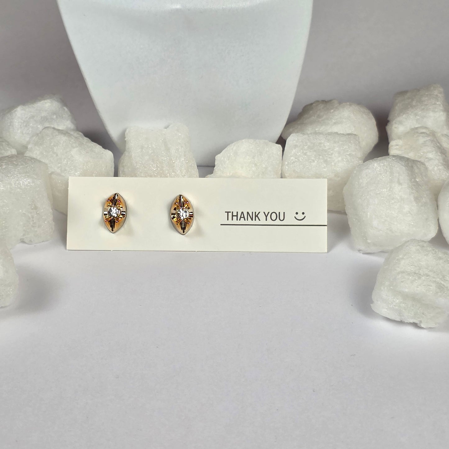 Gold Marquise Clear Crystal Ornate Stud Earrings A35