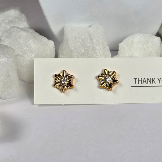 Gold Starburst Clear Crystal Stud Earrings A34