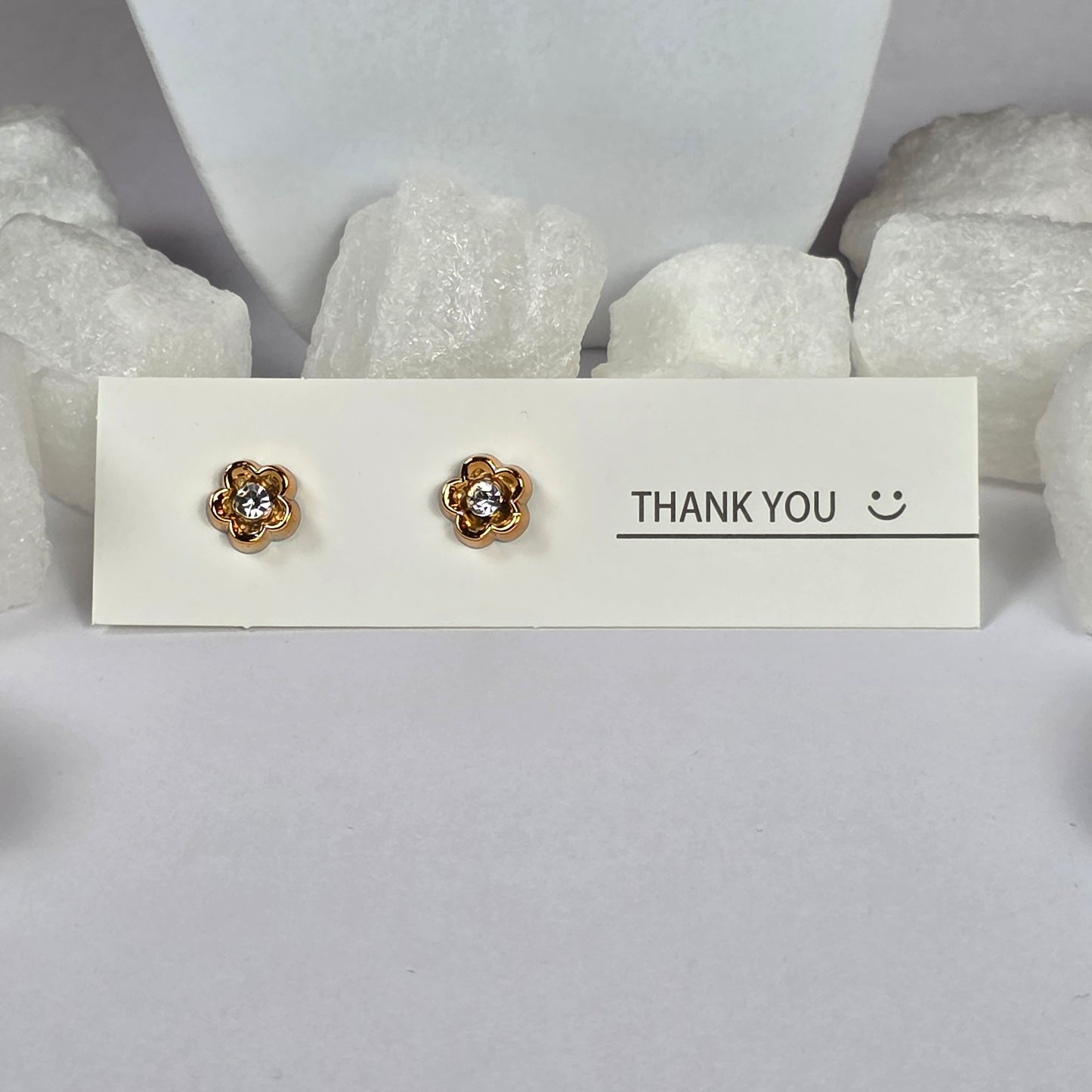Gold Flower Clear Crystal Stud Earrings A33