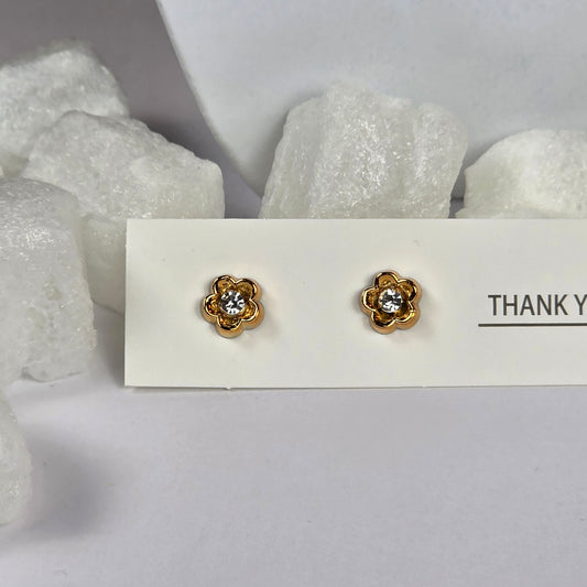 Gold Flower Clear Crystal Stud Earrings A33