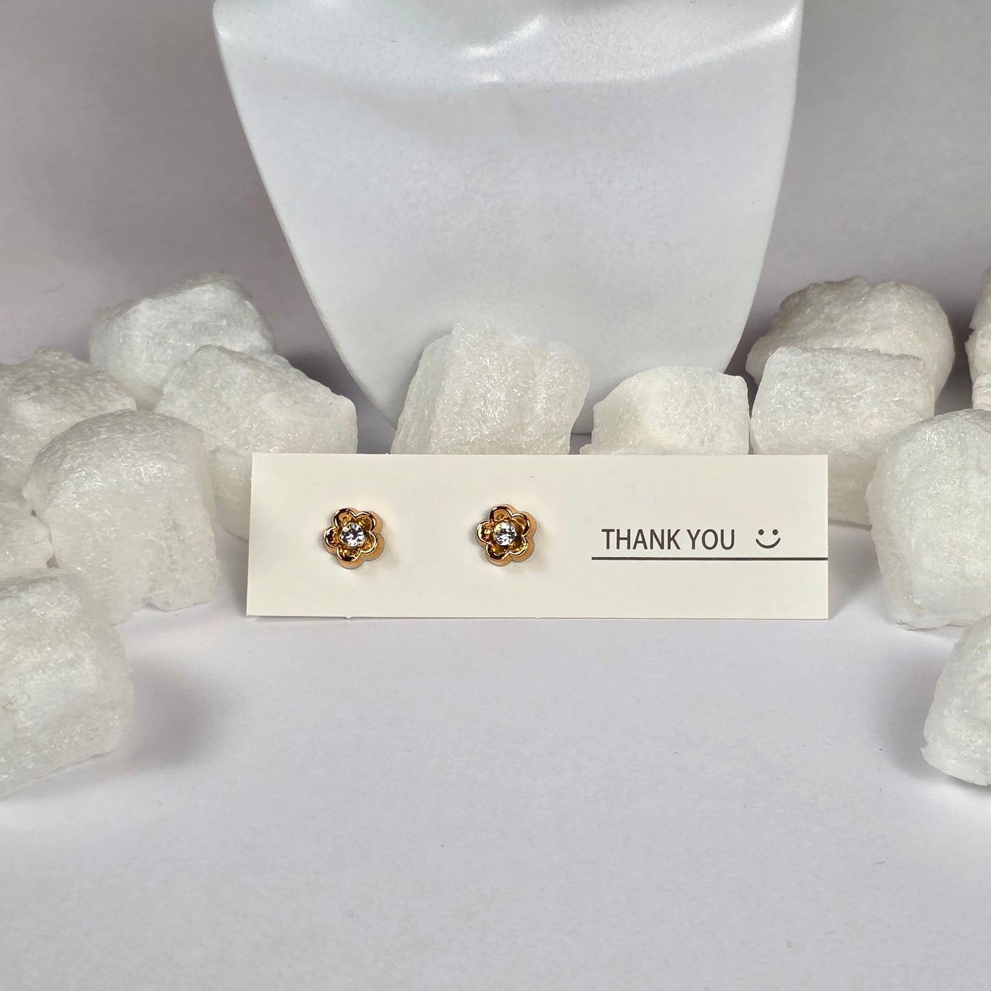 Gold Flower Clear Crystal Stud Earrings A33
