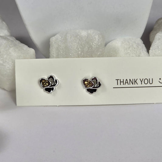 ilver Butterfly Black Enamel Gold Crystal Stud Earrings A31