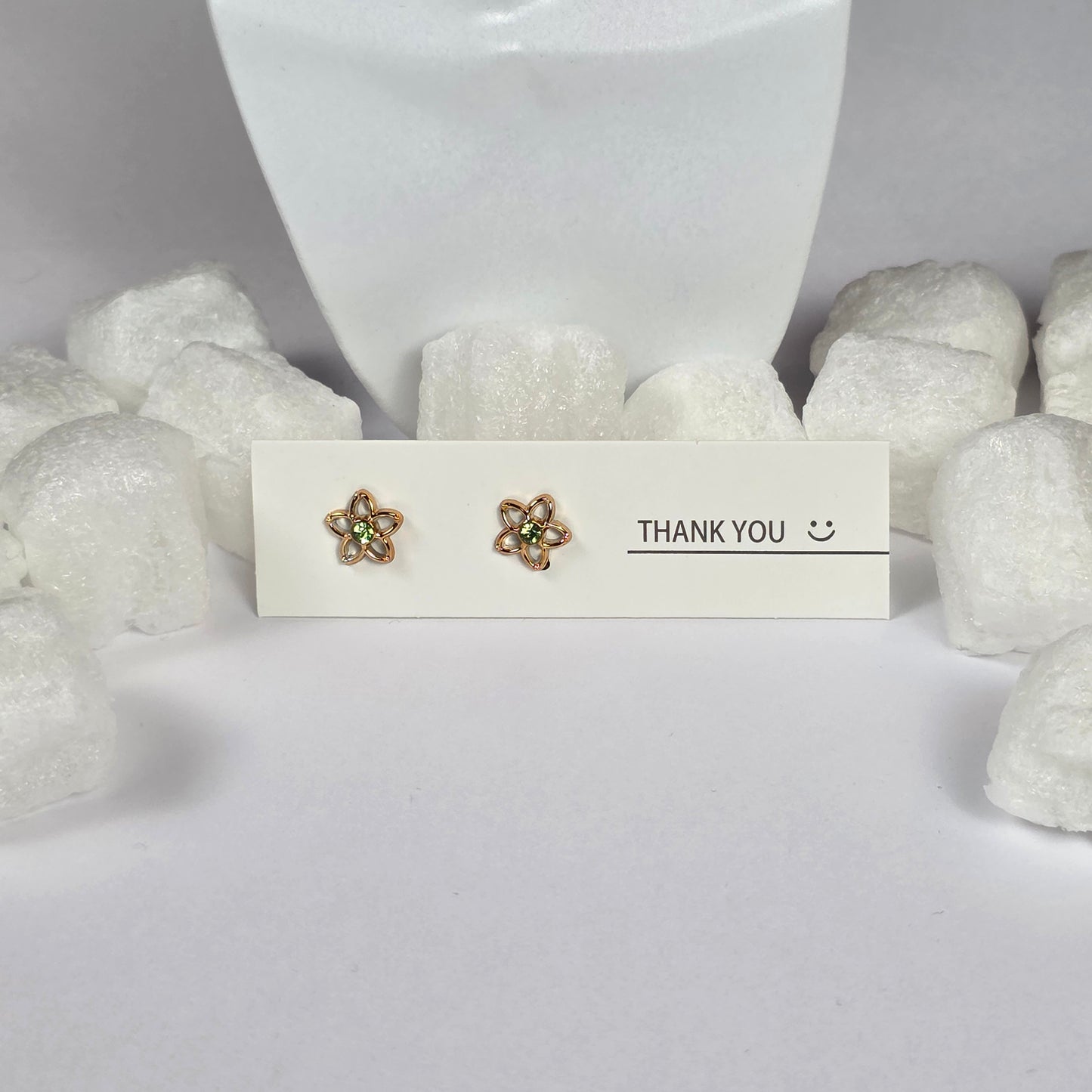 Gold Flower Green Crystal Stud Earrings A30