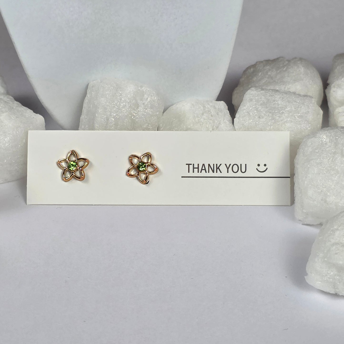 Gold Flower Green Crystal Stud Earrings A30