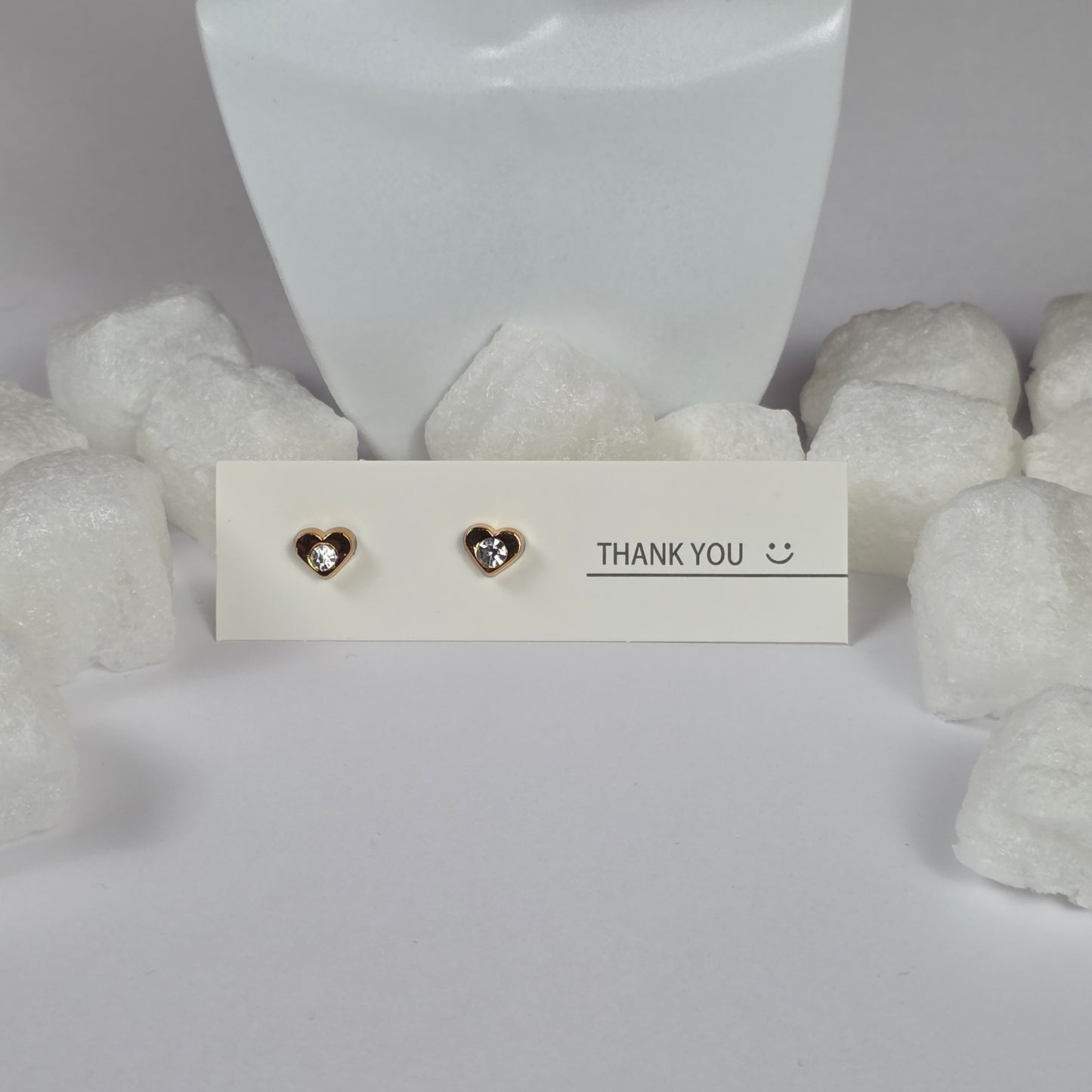 Gold Heart Clear Crystal Stud Earrings A28