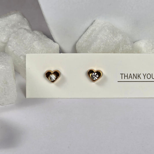 Gold Heart Clear Crystal Stud Earrings A28