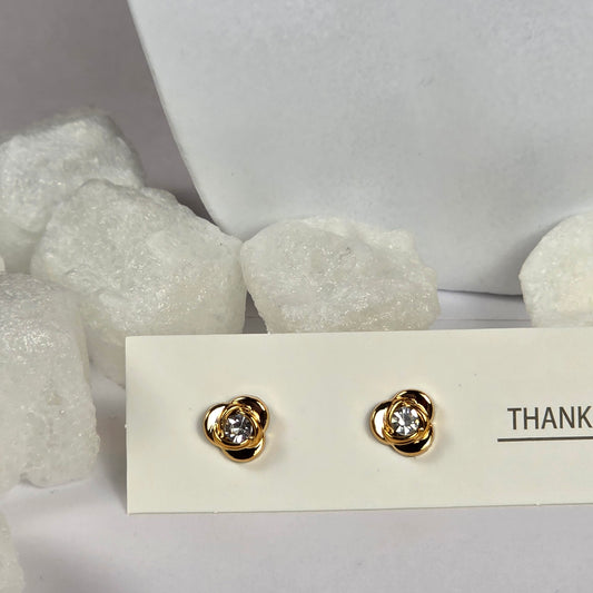 Gold Rose Clear Crystal Stud Earrings A26