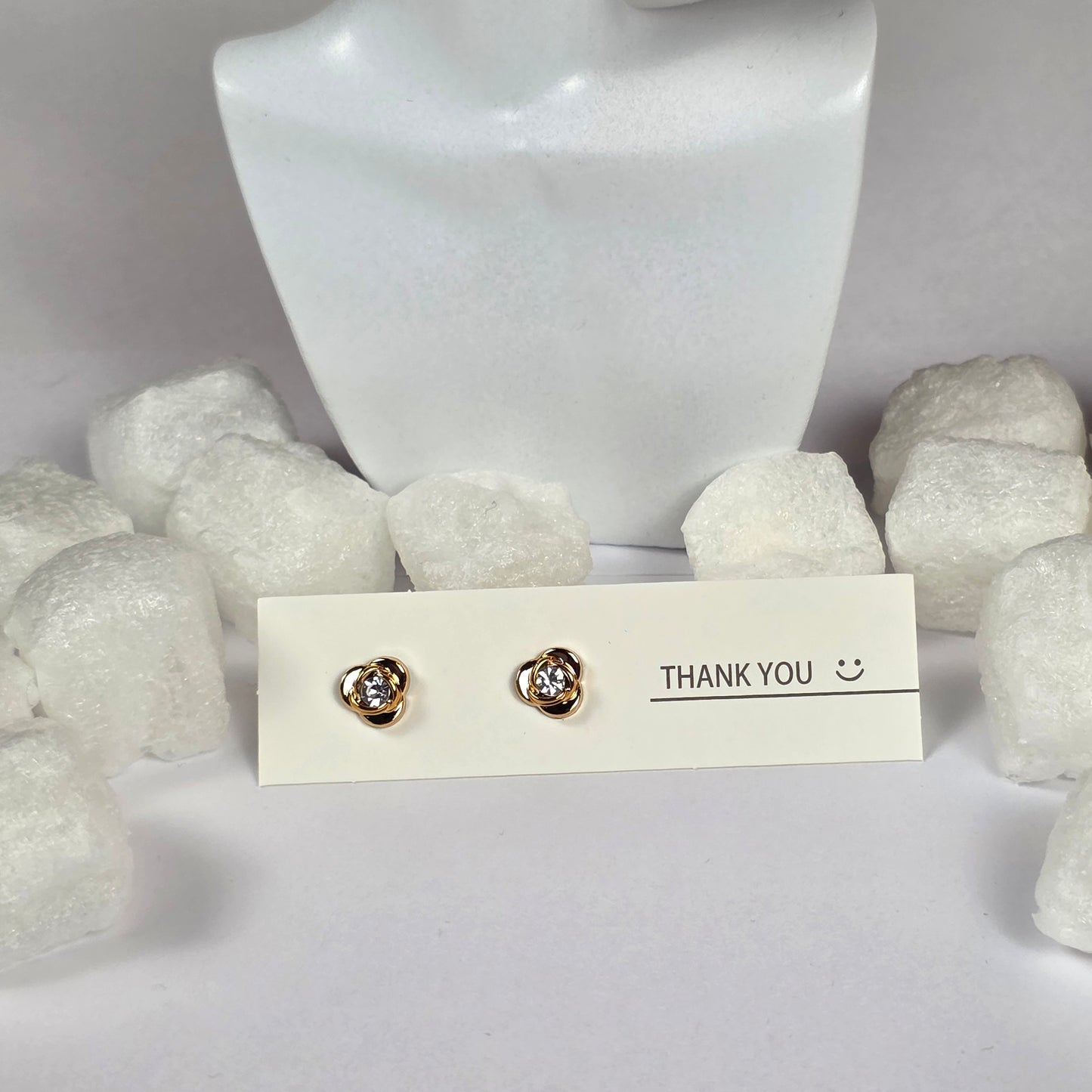 Gold Rose Clear Crystal Stud Earrings A26