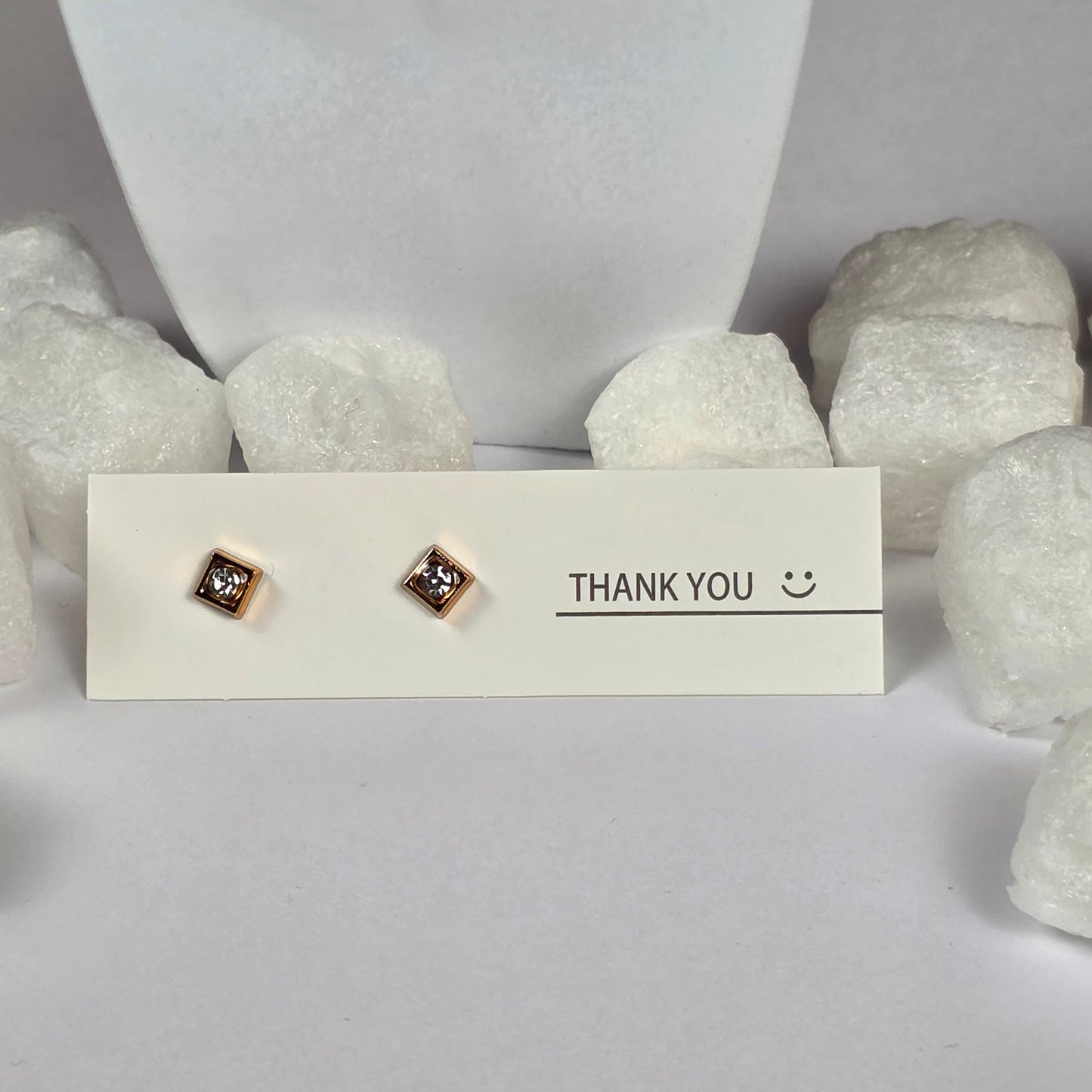 Gold Square Clear Crystal Stud Earrings A25