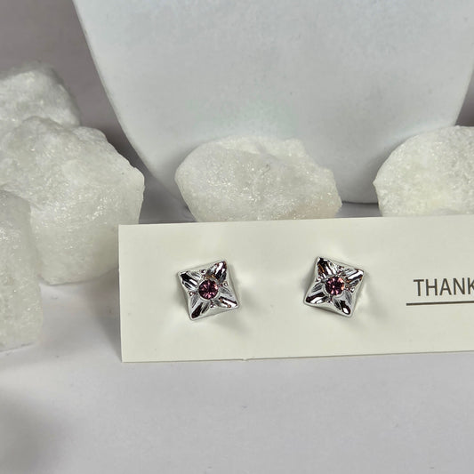 Silver Star Purple Crystal Stud Earrings A24