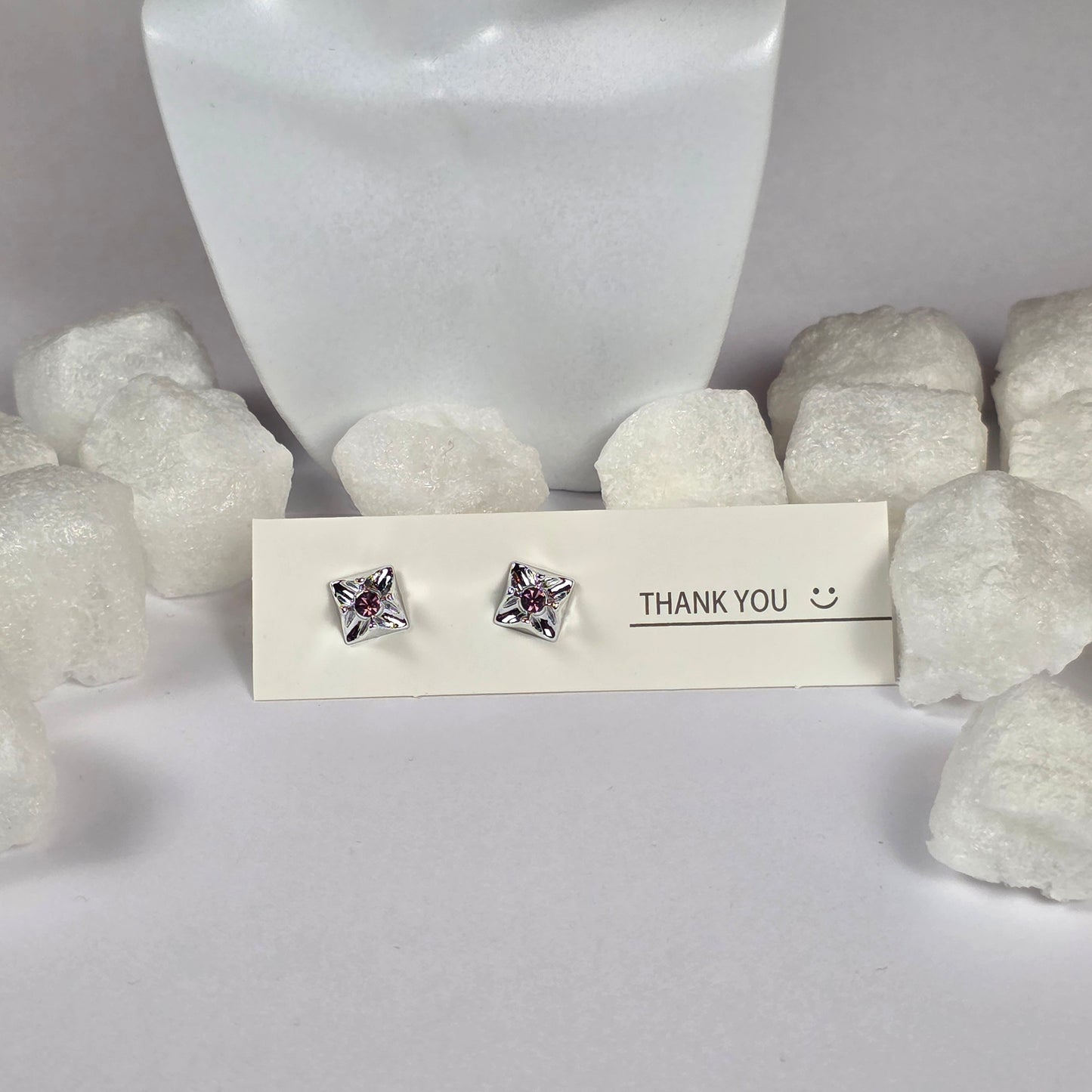 Silver Star Purple Crystal Stud Earrings A24