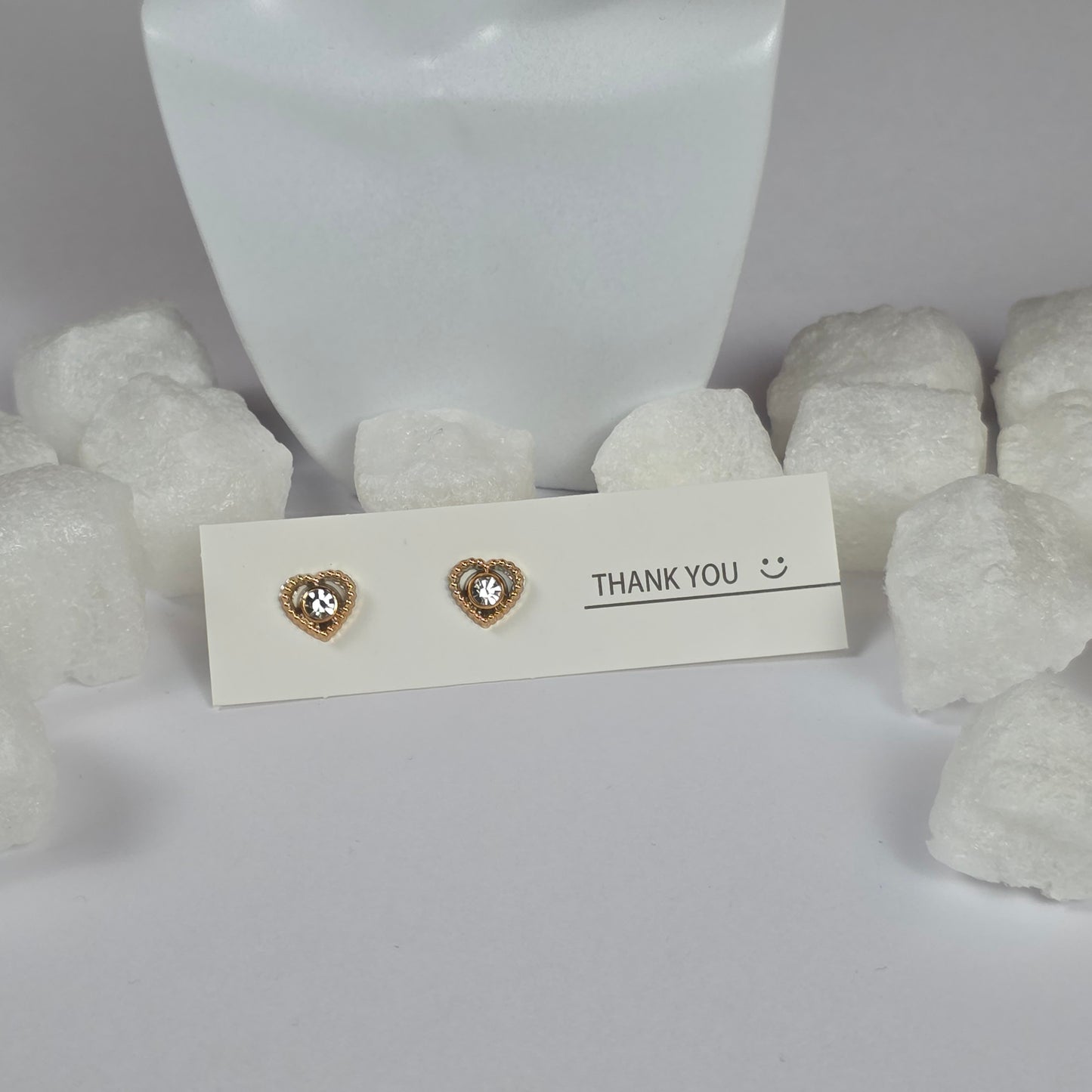 Gold Heart Clear Crystal Ornate Stud Earrings A23