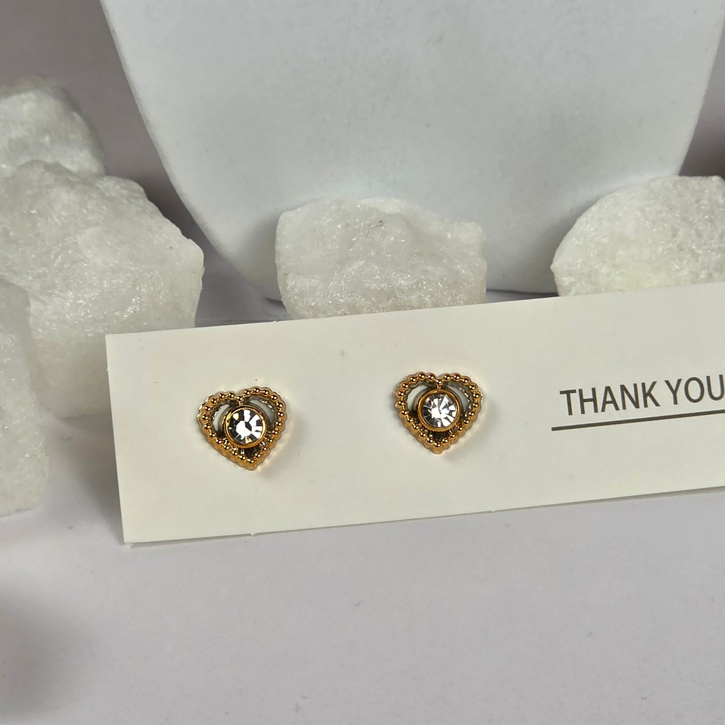 Gold Heart Clear Crystal Ornate Stud Earrings A23
