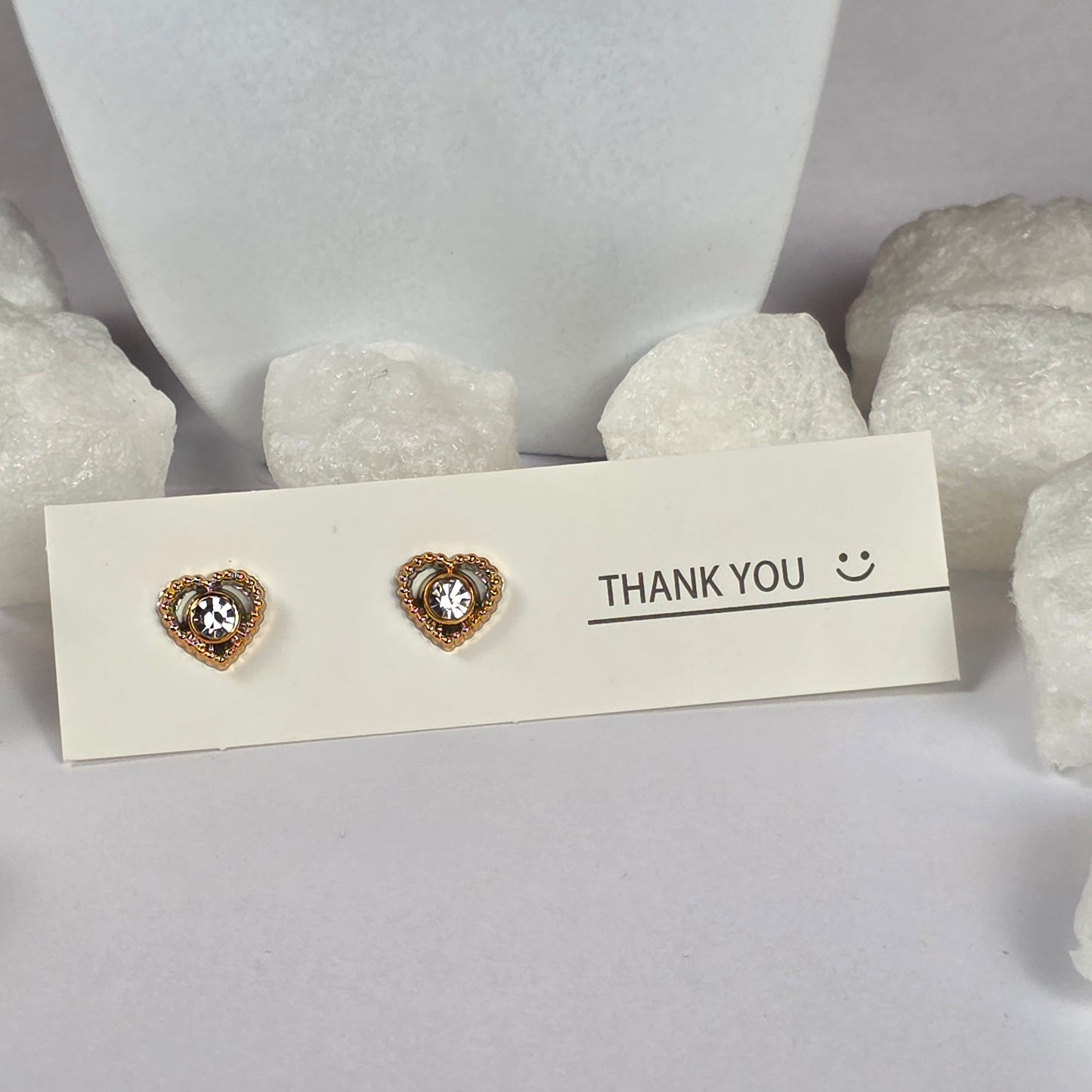 Gold Heart Clear Crystal Ornate Stud Earrings A23