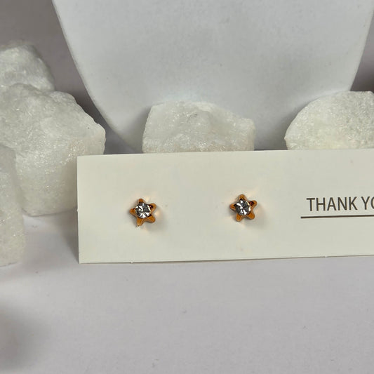 Gold Star Clear Crystal Stud Earrings A21