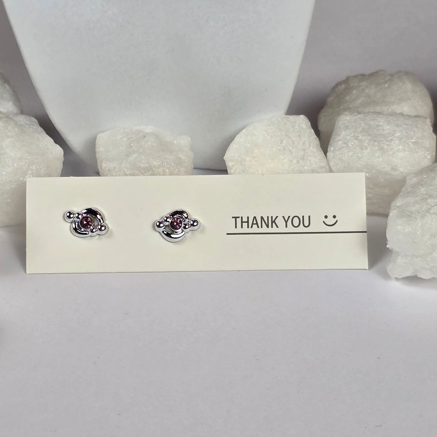 Silver Swirl Purple Crystal Stud Earrings A20