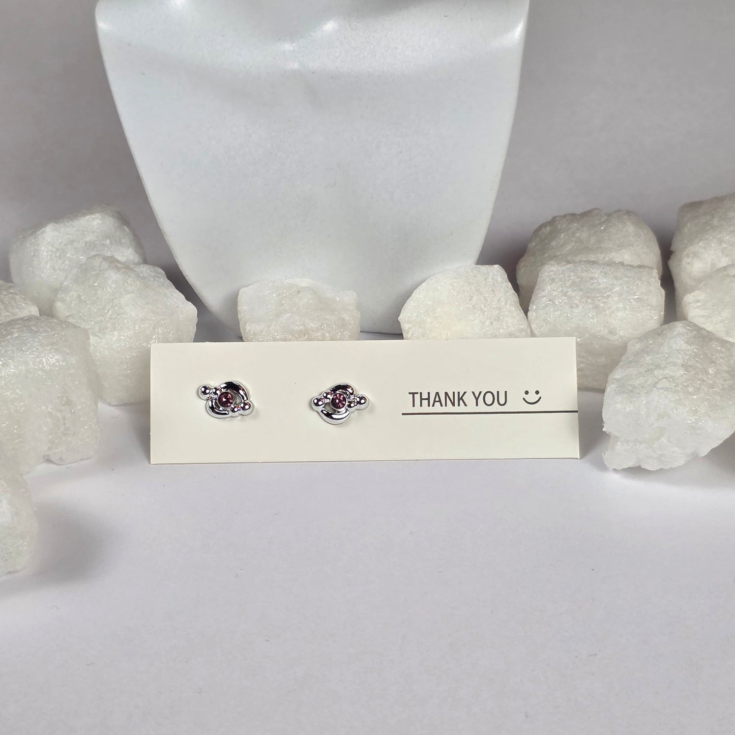 Silver Swirl Purple Crystal Stud Earrings A20