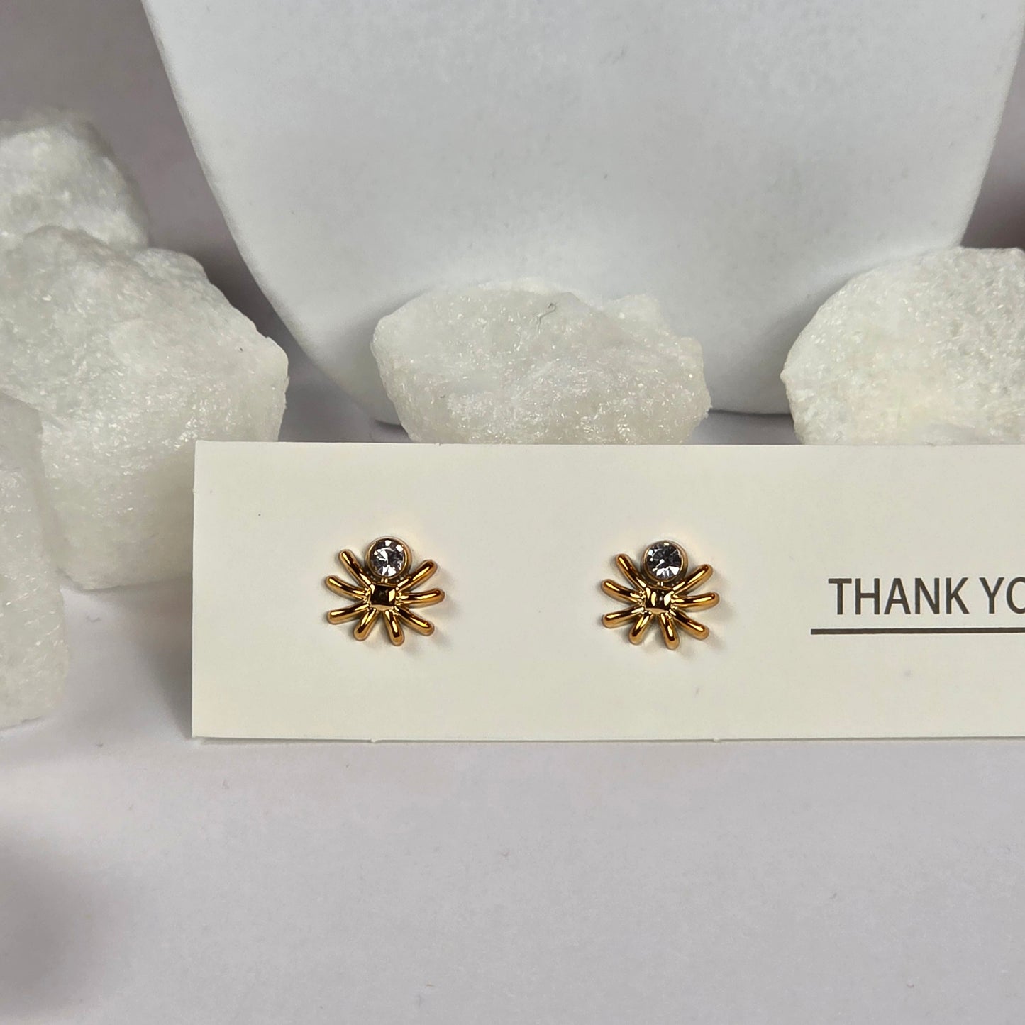 Gold Spider Clear Crystal Stud Earrings A18