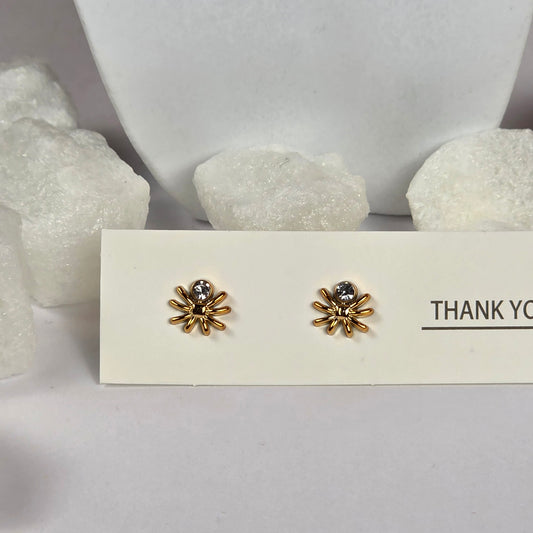 Gold Spider Clear Crystal Stud Earrings A18