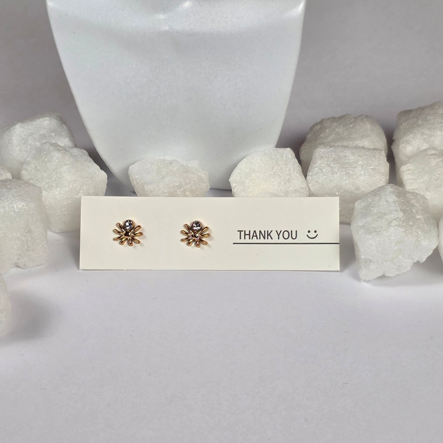 Gold Spider Clear Crystal Stud Earrings A18