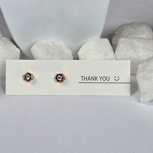 Gold Hexagon Clear Crystal Stud Earrings A17