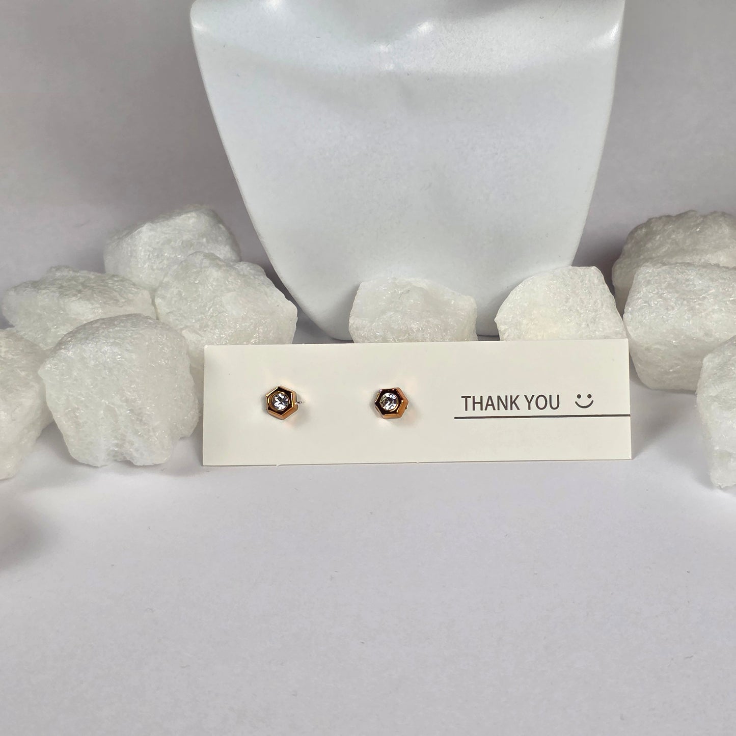 Gold Hexagon Clear Crystal Stud Earrings A17