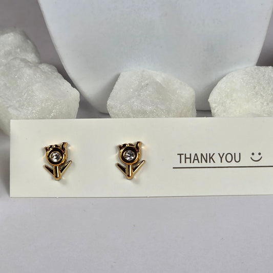 Gold Flower Clear Crystal Stud Earrings A16