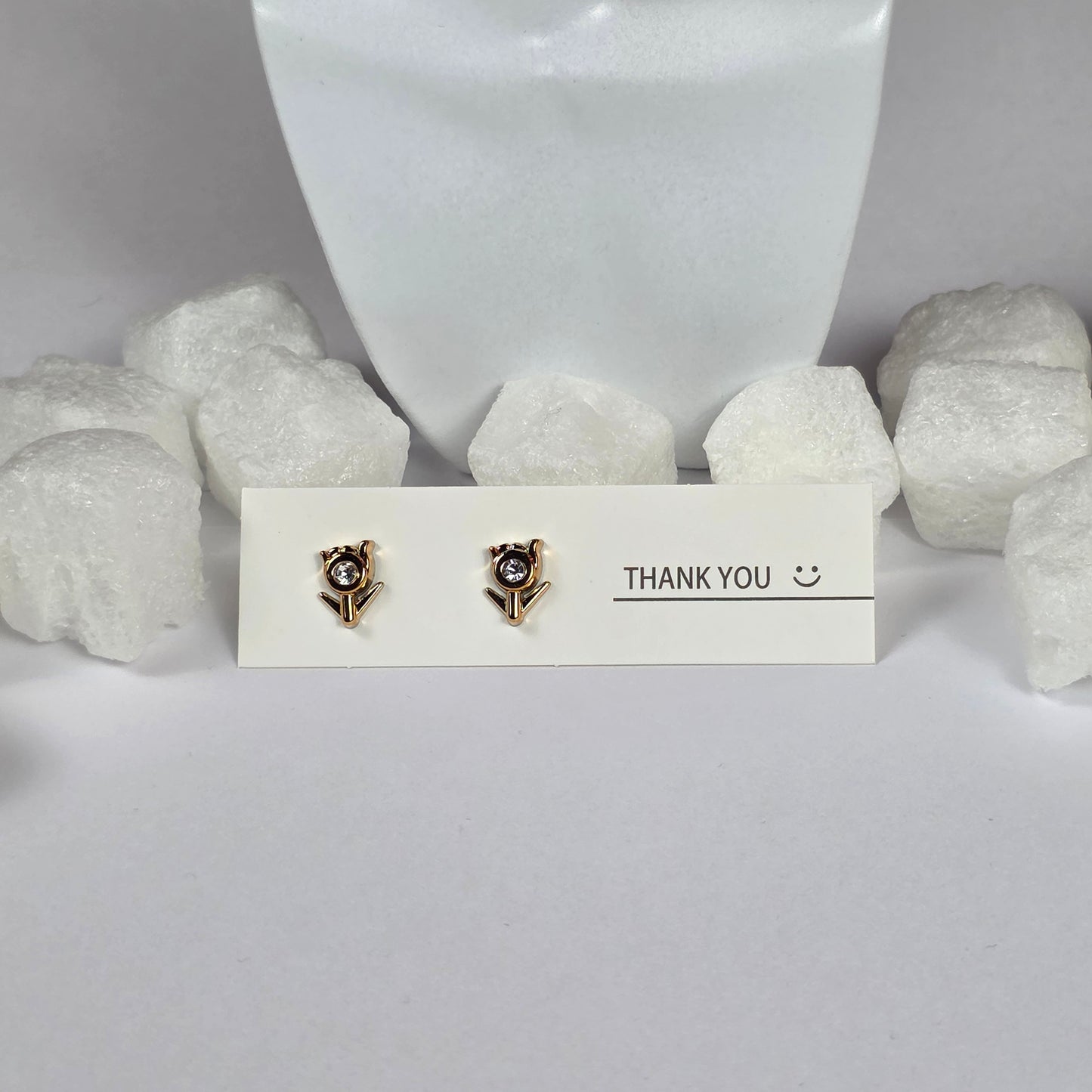 Gold Flower Clear Crystal Stud Earrings A16