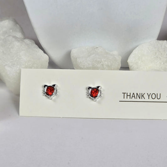Silver Star Red Crystal Stud Earrings A14